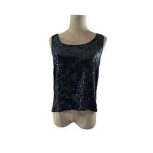 "NOELLE" Black Sequins Tank Top,Size M, Goth, Dark Romance, Quiet Luxury